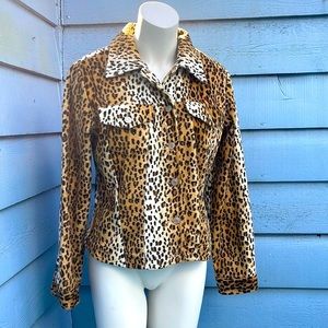 Y2K Faux Fur Leopard Jacket Don’t Mess With Texas Vintage Medium Animal